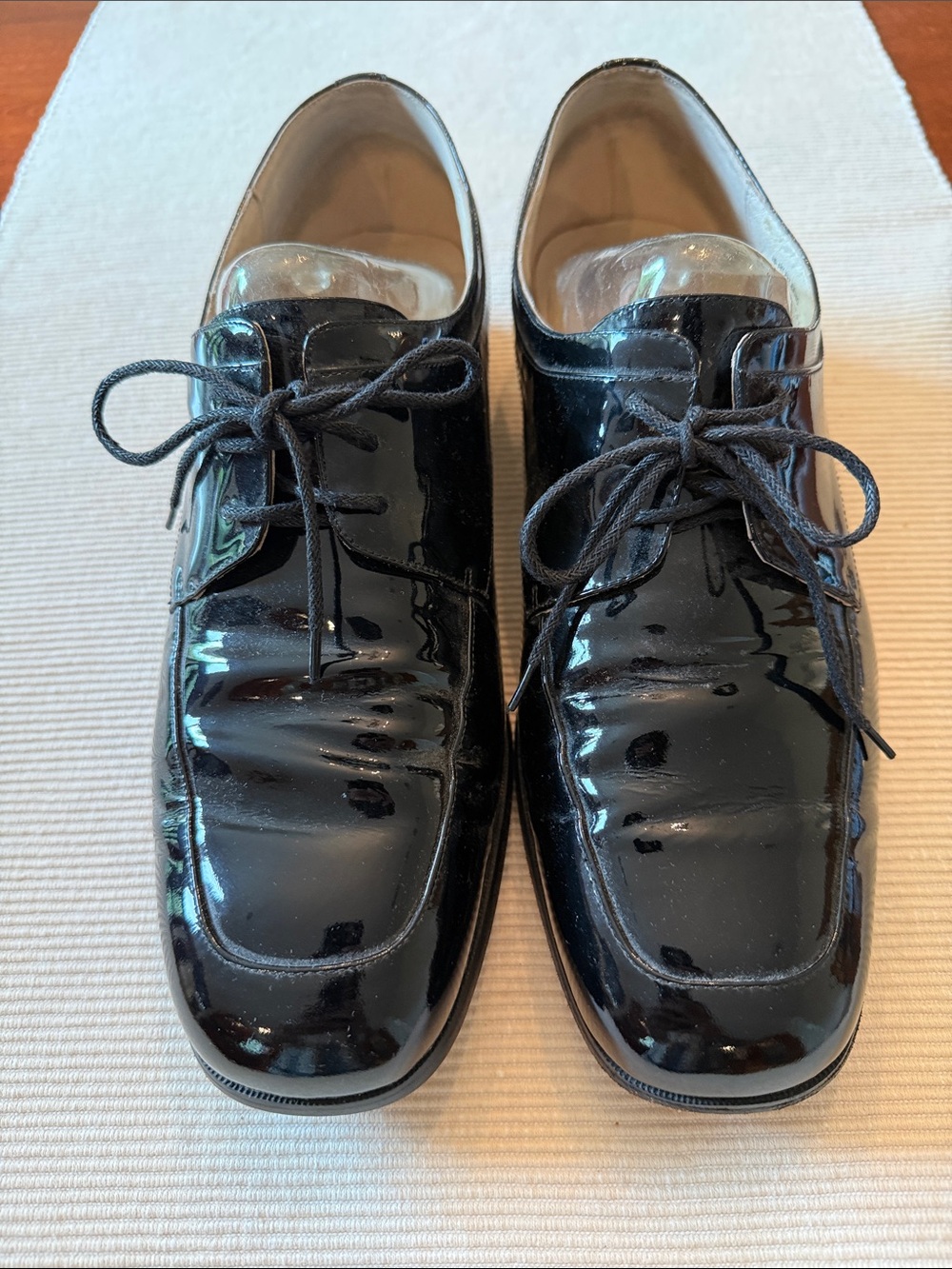 Frederico Leone Black Patent Leather Lace-Up Tuxedo Shoes